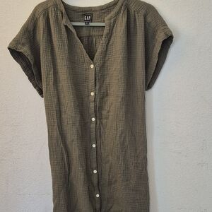 GAP Olive Green 100% Cotton Button-Down Women's Midi Dress